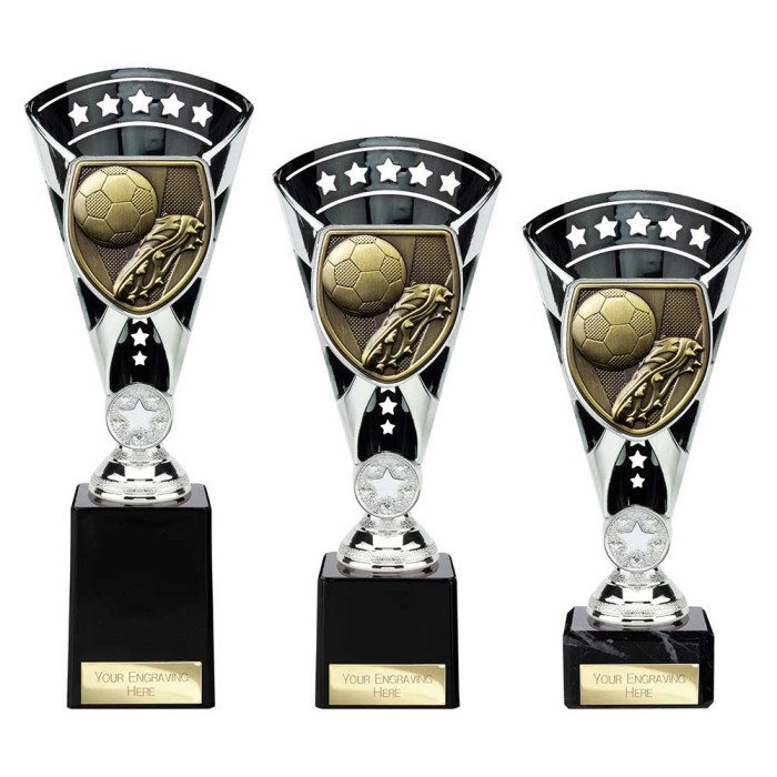 COBRA STAR CUP FOOTBALL BOOT & BALL - BLACK & SILVER  - AVAILABLE IN 3 SIZES (21CM - 25.5CM)